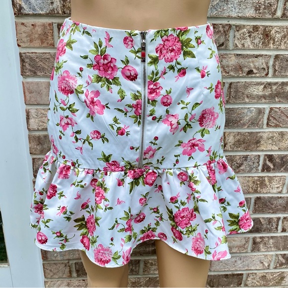 White/Pink/Green Flirty Floral Ruffle Fashion Nova Mini Skirt - Picture 6 of 8